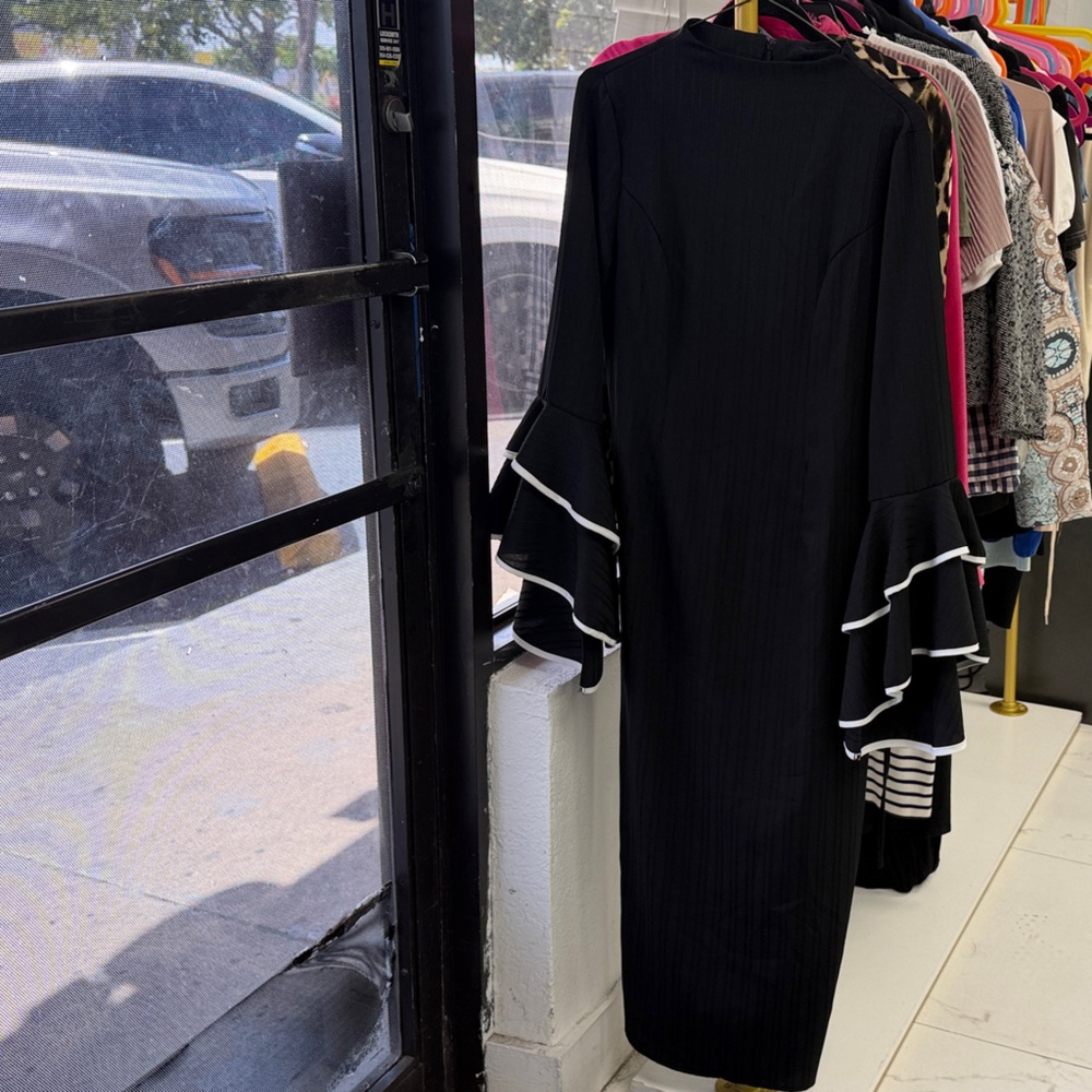 Black Maxi Dress with Tiered Bell Sleeves